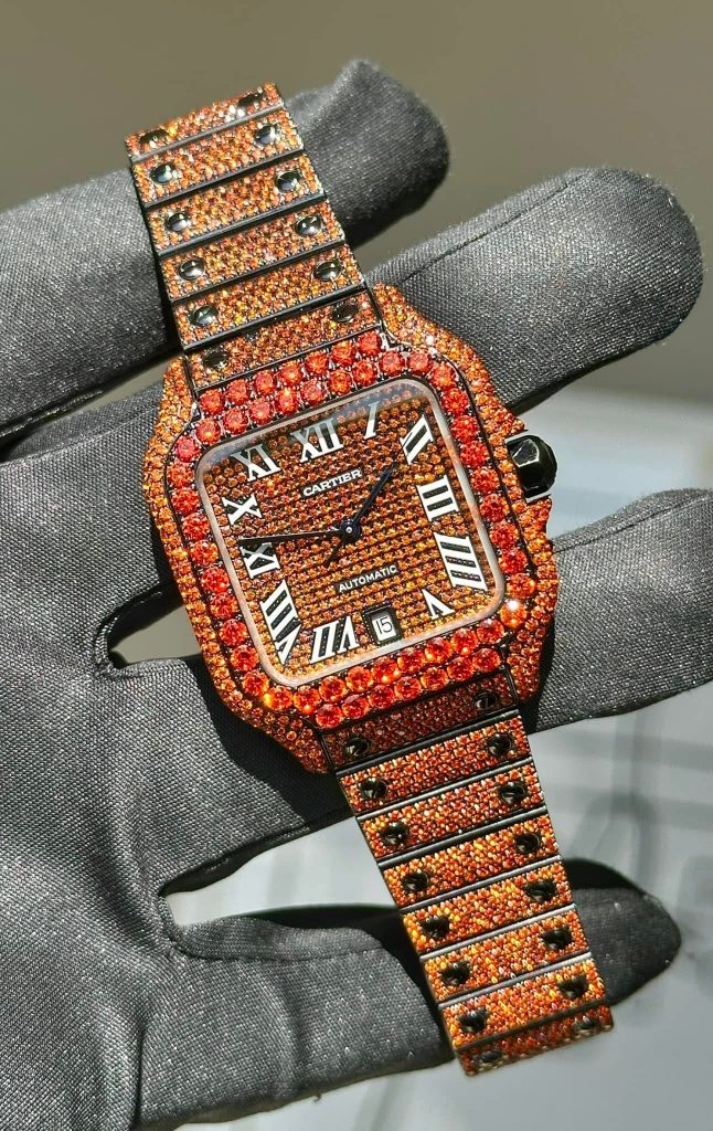 SOLD-2023 Cartier Santos Large Iced Orange - 48m x 40m - WSSA0047